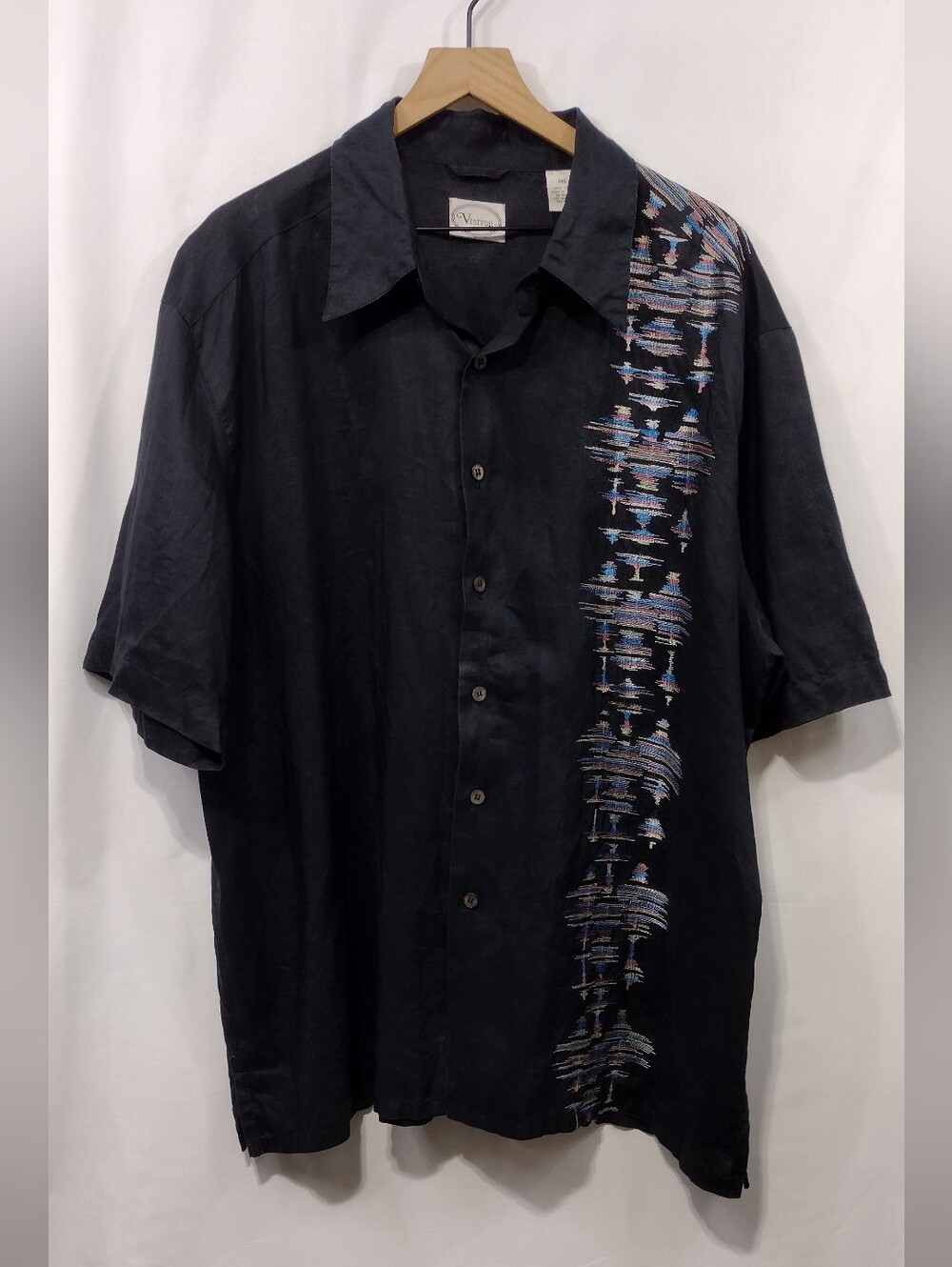 Vintage Visitor Linen Short-Sleeve Button-Up Shirt Womens XXL Black Hawaiian